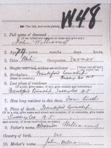 Death Certificate for John Williams